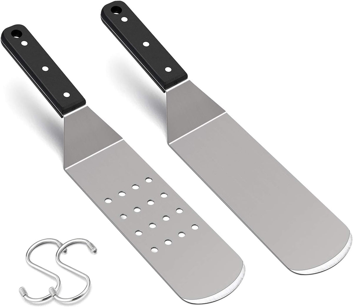 Metal Spatula Set, HaSteeL Stainless Steel Griddle Spatula Tools Kit with Wooden Handle, Heavy Duty Long Pancake Flipper Burger Turner for BBQ Teppanyaki Flat Top Grilling Cooking Outdoor & Indoor