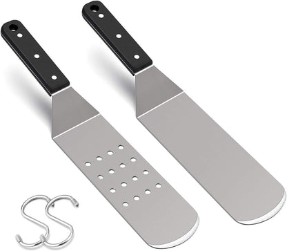 Metal Spatula Set, HaSteeL Stainless Steel Griddle Spatula Tools Kit with Wooden Handle, Heavy Duty Long Pancake Flipper Burger Turner for BBQ Teppanyaki Flat Top Grilling Cooking Outdoor & Indoor