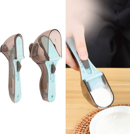Measuring Spoons Set,2Pcs Adjustable Dosage Plastic Spoon for Take Coffee Milk Mask Powder,Spoon with Scale Kitchen Tool