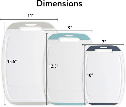 Neoflam Microban Protection Cutting Board 3 Piece Set, Stain & Odor/BPA Free, Reversable Board, Upgraded Larger Juice Groove, Non-Slip EZ Grip Handle, Dishwasher Safe, Pastel