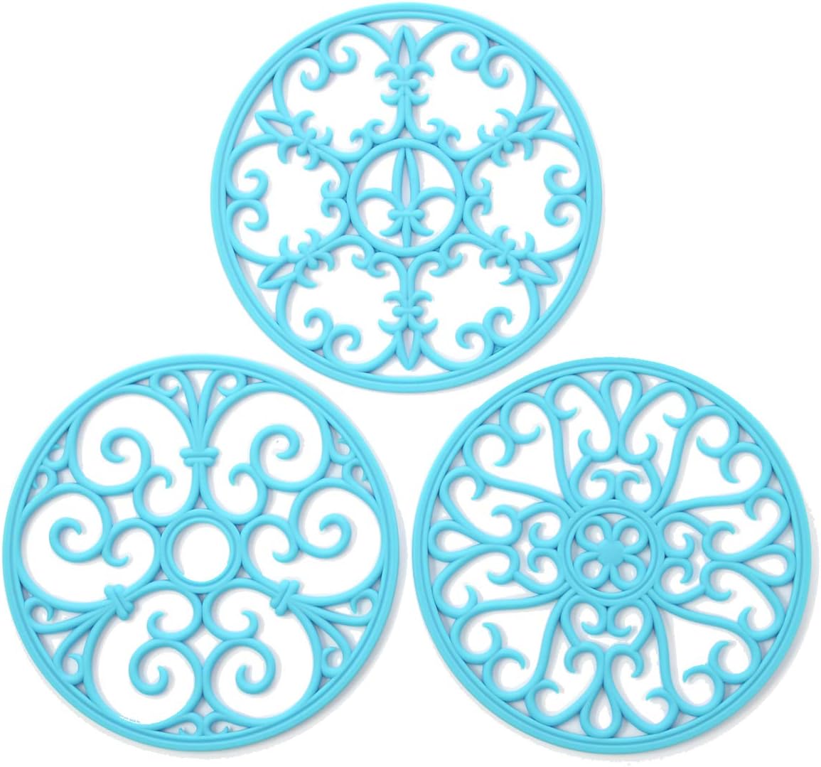 Silicone Trivet Mat - Hot Pot Holder Hot Pads for Table & Countertop - Teapot Trivet Kitchen Trivets - Non-Slip & Heat Resistant Modern Kitchen Hot Pads for Pots & Hot Dish Navy Blue Trivet Set of 3