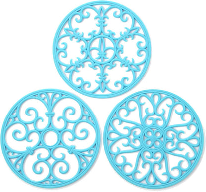 Silicone Trivet Mat - Hot Pot Holder Hot Pads for Table & Countertop - Teapot Trivet Kitchen Trivets - Non-Slip & Heat Resistant Modern Kitchen Hot Pads for Pots & Hot Dish Navy Blue Trivet Set of 3