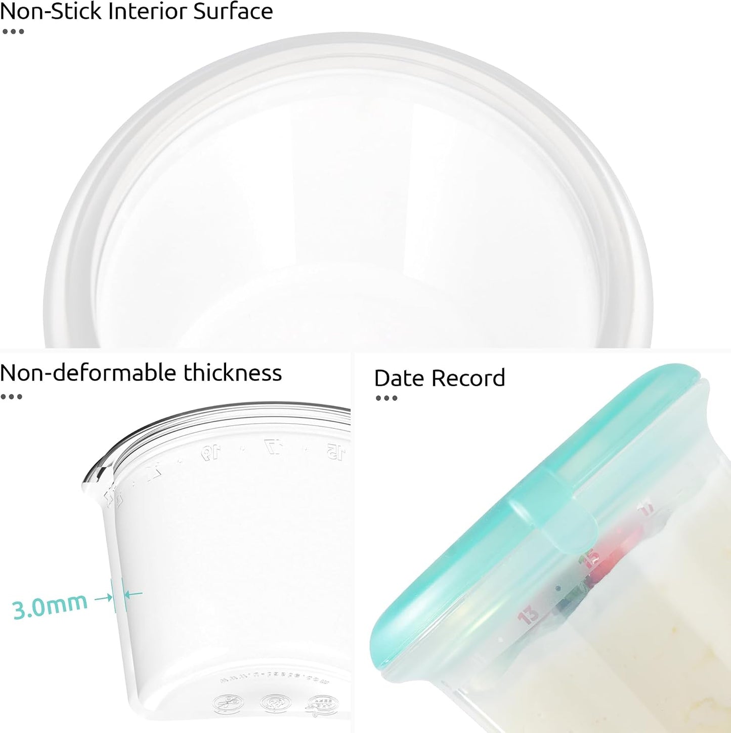 U-Taste Silicone Food Storage Containers Set: Meal Prep Box with Airtight Lid, Freezer & Microwave Safe, Date Marking Circle, Clear cup/oz/ml Measurement for Dry & Wet Deli -2oz/4oz/8oz/16oz, Aqua Sky