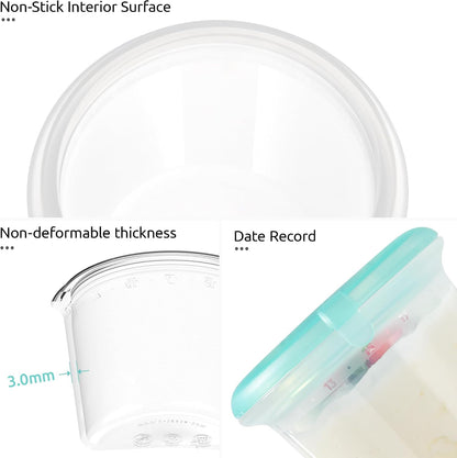 U-Taste Silicone Food Storage Containers Set: Meal Prep Box with Airtight Lid, Freezer & Microwave Safe, Date Marking Circle, Clear cup/oz/ml Measurement for Dry & Wet Deli -2oz/4oz/8oz/16oz, Aqua Sky