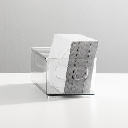 mDesign Deep Plastic Storage Organizer Container Bin, Office Organization for Filing Cabinet, Cupboard, Shelves, and Desk - Holds Notepads, Pens, Pencils, Highlighters, and Staplers - 2 Pack - Clear