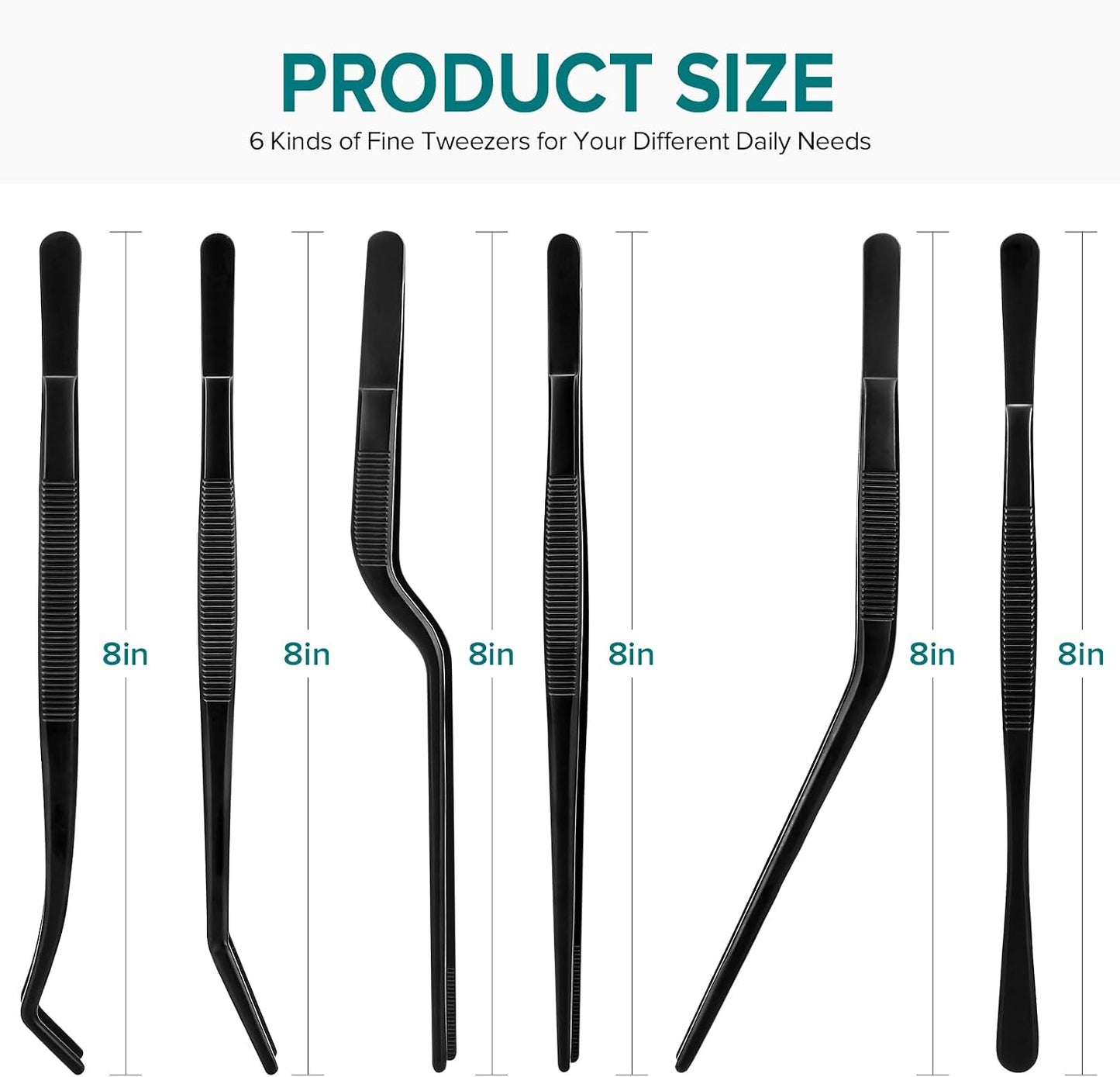 Kitchen Tweezer Tongs Set,6 Pcs Kitchen Tweezers,6.3" Cooking Tweezers Set,Stainless-Steel Food Chef Culinary Tweezers Tongs for Baking Decorating Feeding Plating,Black