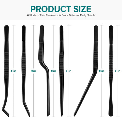 Kitchen Tweezer Tongs Set,6 Pcs Kitchen Tweezers,6.3" Cooking Tweezers Set,Stainless-Steel Food Chef Culinary Tweezers Tongs for Baking Decorating Feeding Plating,Black