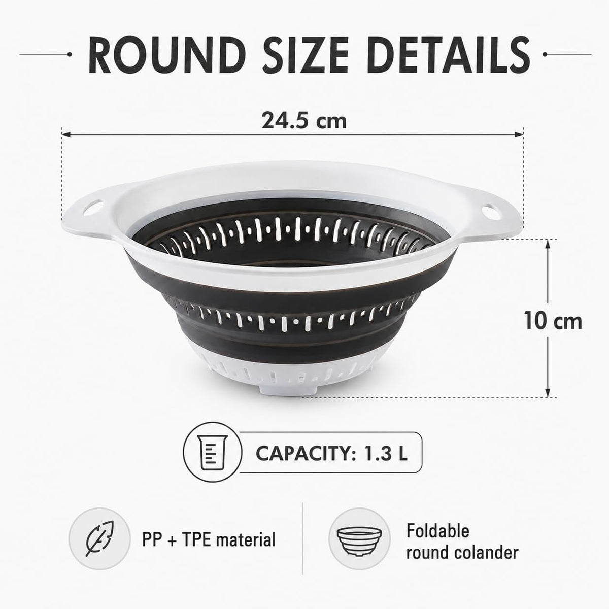 Collapsible Colander & Strainer, Space-Saving Silicone Basket, Round
