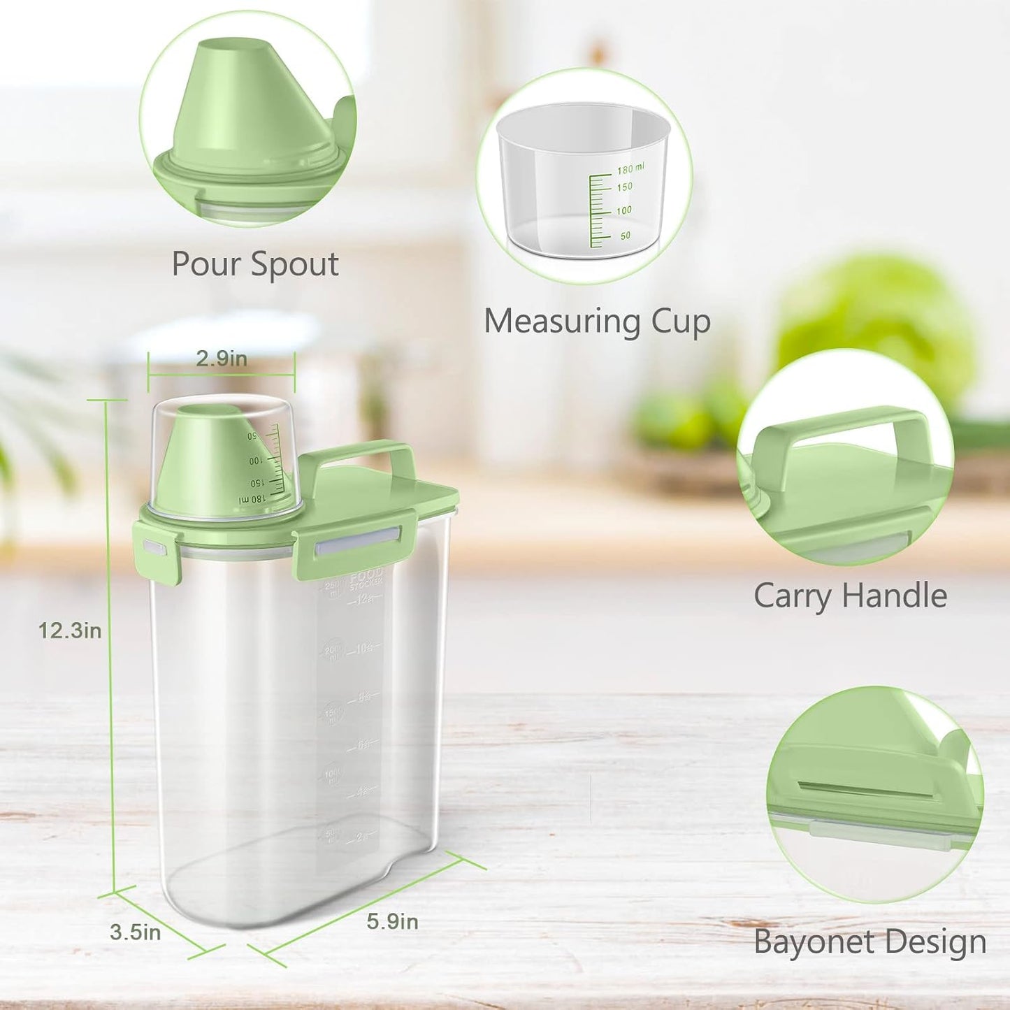 TBMax Rice Container 10 Lbs, Cereal Container Oatmeal Storage, Airtight Food Dispenser with Easy-pouring Spout & Handy Cup for Flour Grain Beans, Pet Dog Cat Bird Food Storage Container