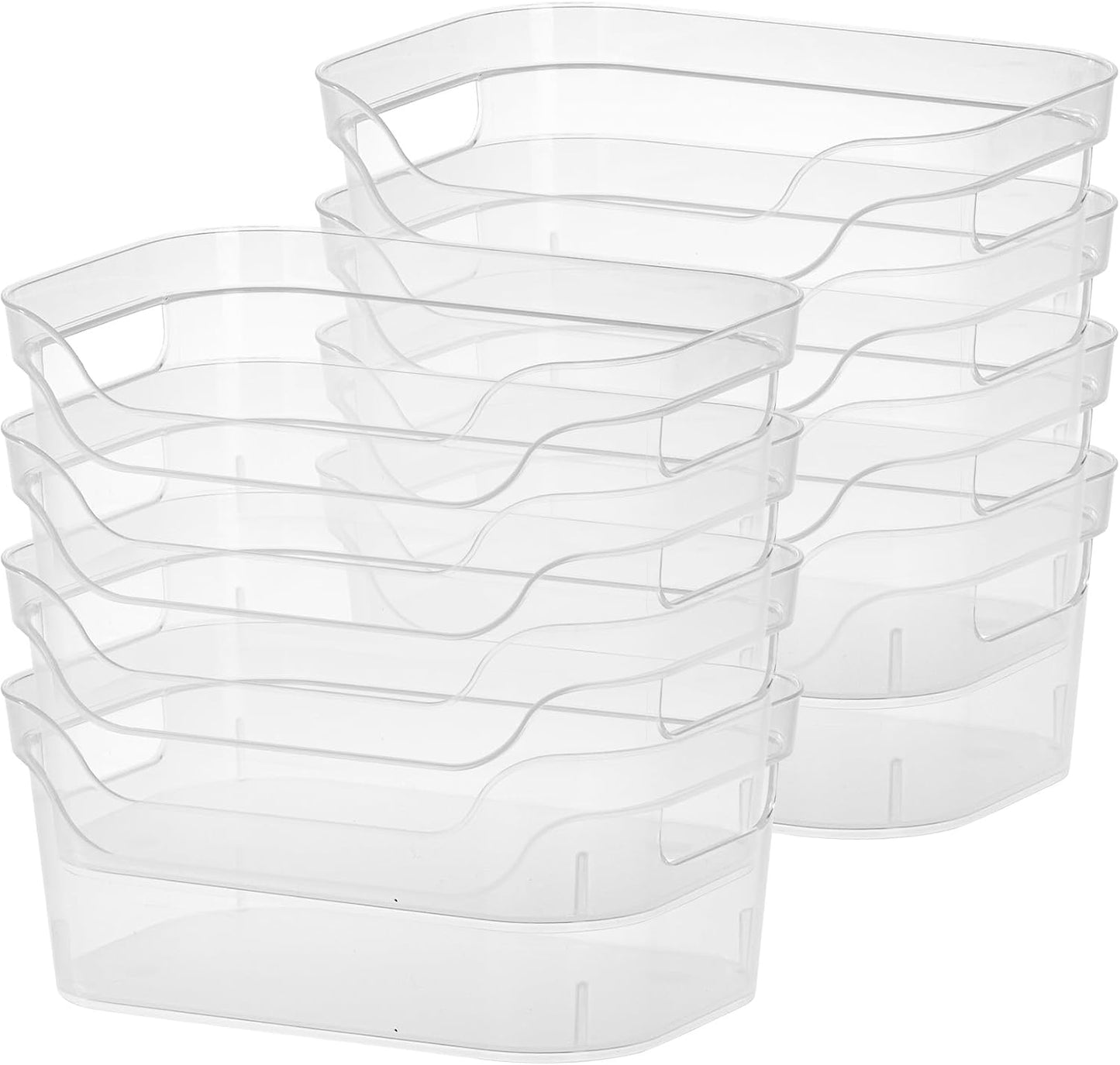 Sterilite 7 x 11 x 14.25 Inch Polished Open Scoop Front Storage Bin with Comfortable Carry Through Handles for Household Organization, Clear (6 Pack)
