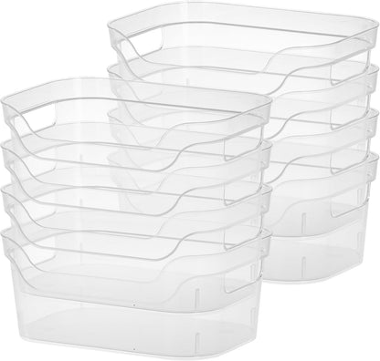 Sterilite 7 x 11 x 14.25 Inch Polished Open Scoop Front Storage Bin with Comfortable Carry Through Handles for Household Organization, Clear (6 Pack)