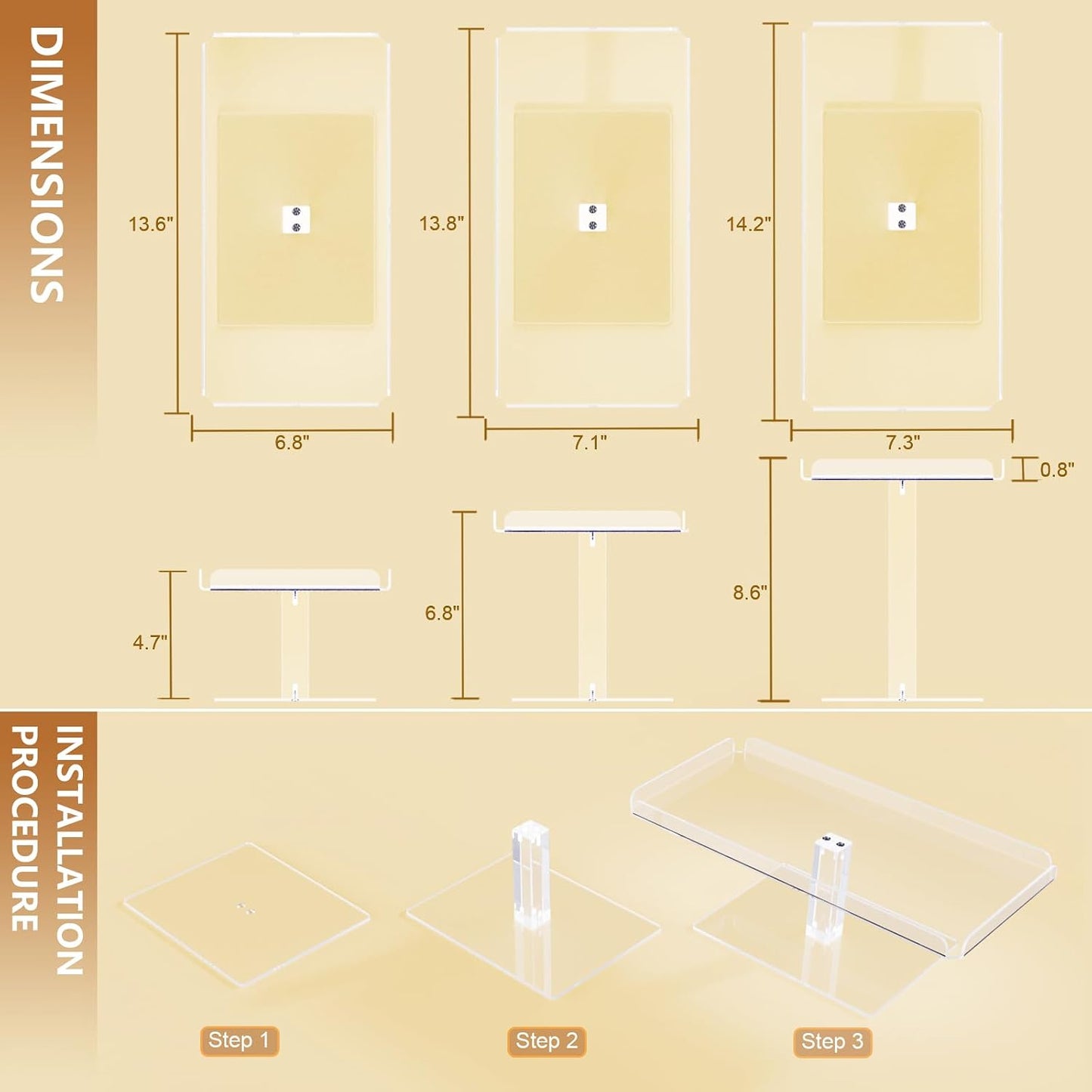 Bakzon 3 Piece Cupcake Stand, Acrylic Dessert Table Display Set, Clear Square Serving Trays for Birthday, Wedding, Baby Shower