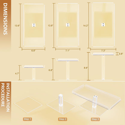 Bakzon 3 Piece Cupcake Stand, Acrylic Dessert Table Display Set, Clear Square Serving Trays for Birthday, Wedding, Baby Shower