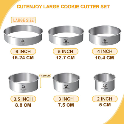 Round Cookie Cutters (2, 3, 3.5, 4, 5, 6 Inch) Biscuit Cutter Set