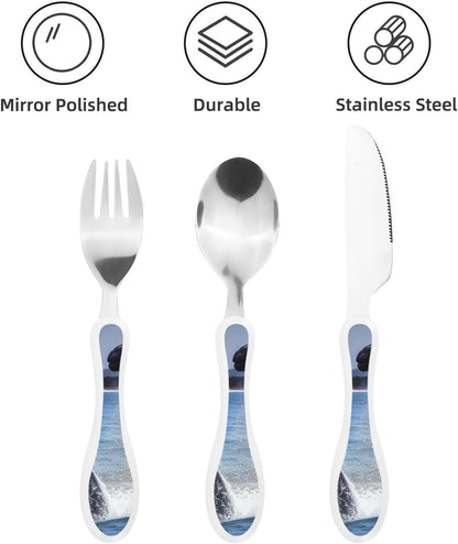 3-Piece Kids Silverware Set With Storage Case, Stainless Steel Reusable Children Safe Knife Spoon Fork Set Elephant Pattern Children Flatware Set For Kids Lunch Box