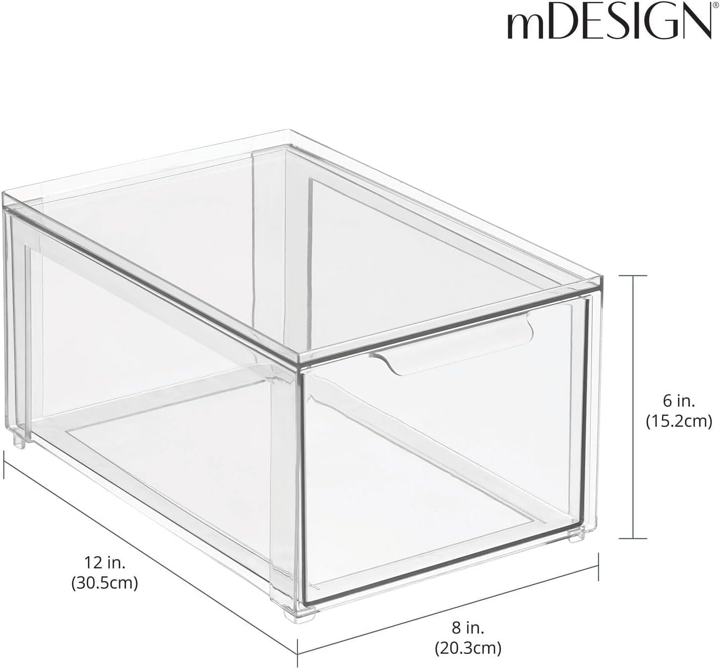 mDesign Kitchen Storage Drawer Box – Plastic Storage Box with Pull-Out Drawer – Pantry, Fridge and Cupboard Storage for Food and Snacks – Pack of 2 – Clear
