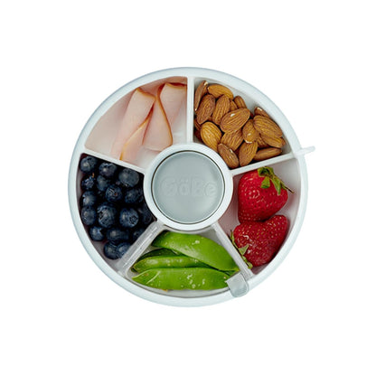 GoBe Kids Small Snack Spinner Flip Bundle with Hand Strap and Sticker Sheet - Reusable Snack Container with 5 Compartment Dispenser and Lid | BPA/PVC Free | Dishwasher Safe | No Spill- Mint Green