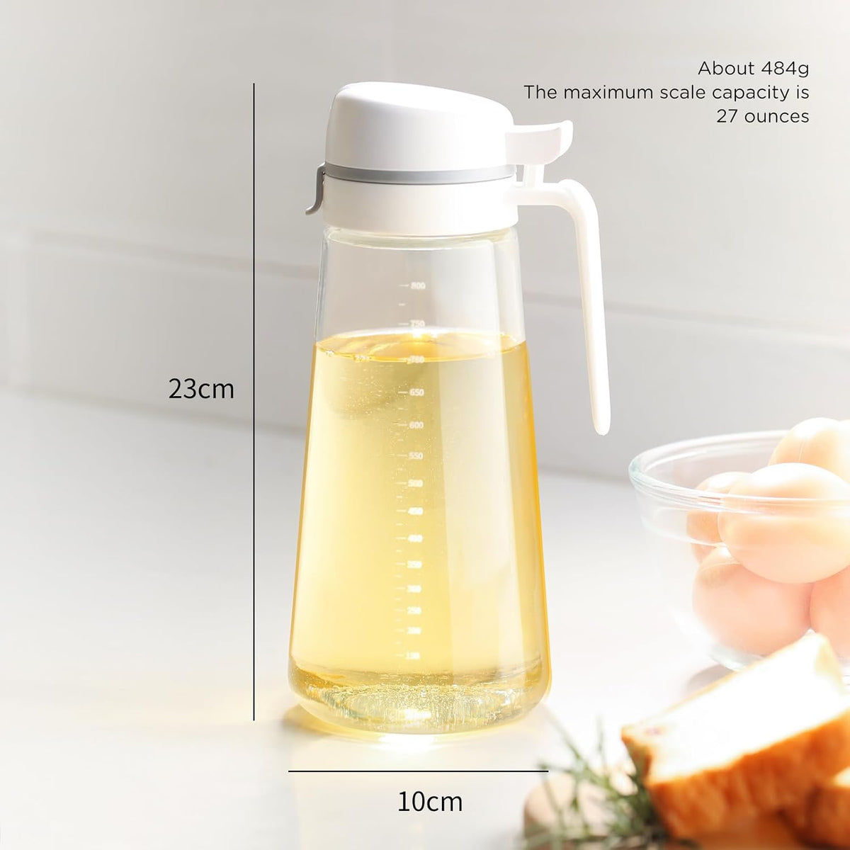 Oil Dispenser Bottle, 22oz Glass Oil Bottle with Scale, Kitchen
