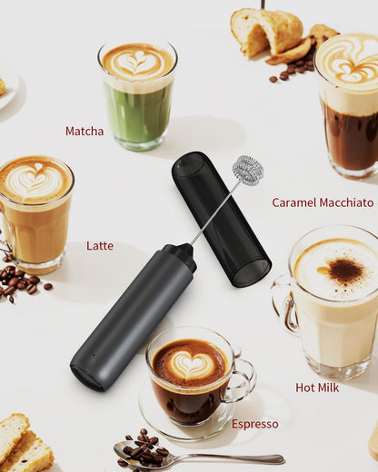 CIRCLE JOY Rechargeable Milk Frother Handheld, Dual Coil Whisk Head Electric Coffee Frother, Portable Hand Frother Wand Drink Mixer for Matcha Lattes Cappuccino, Kitchen Gifts, Black