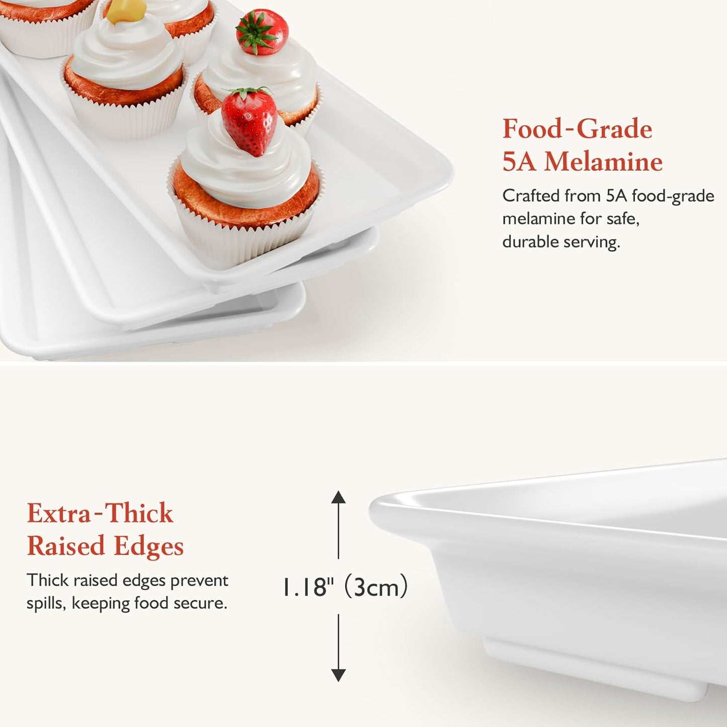 3-Tier Melamine Serving Tray Set, 11.5" x 5.6" Platters for Serving Food, Black Reusable Trays with Black Metal Display Stand for Cupcakes, Sevring Food, Dessert, Fruit, Cookie, Gold