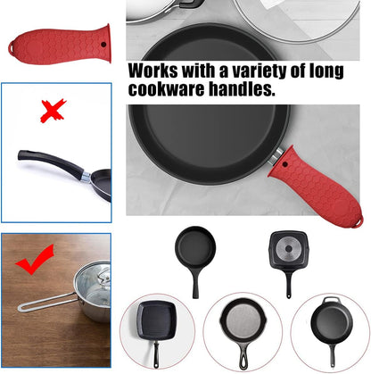 HZMM 3 Pack Silicone Hot Handle Holder, Assist Pan Handle Sleeve Pot Holders Cast Iron Skillets Handles Grip Covers Nonslip Heat Resistant for Pots Enameled Casserole Metal Frying Pans Cookware, Red
