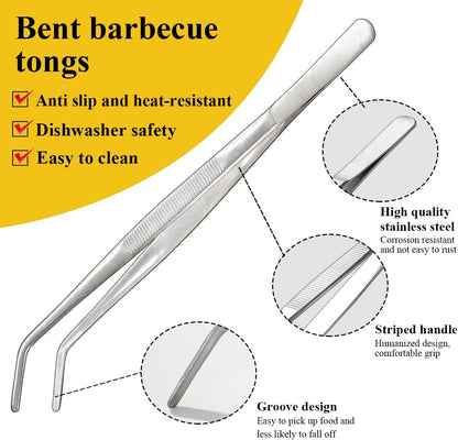 Berglander Kitchen Tweezers Tongs 2pcs, 12" Extra-Long Stainless Steel Metal Heavy Duty Cooking Tweezers for Chef, Serving Food, Grill, Culinary, Pasta, Salad, BBQ
