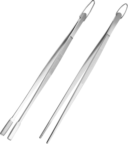 12-Inch Long Kitchen Tweezers, Stainless Steel Cooking Tongs