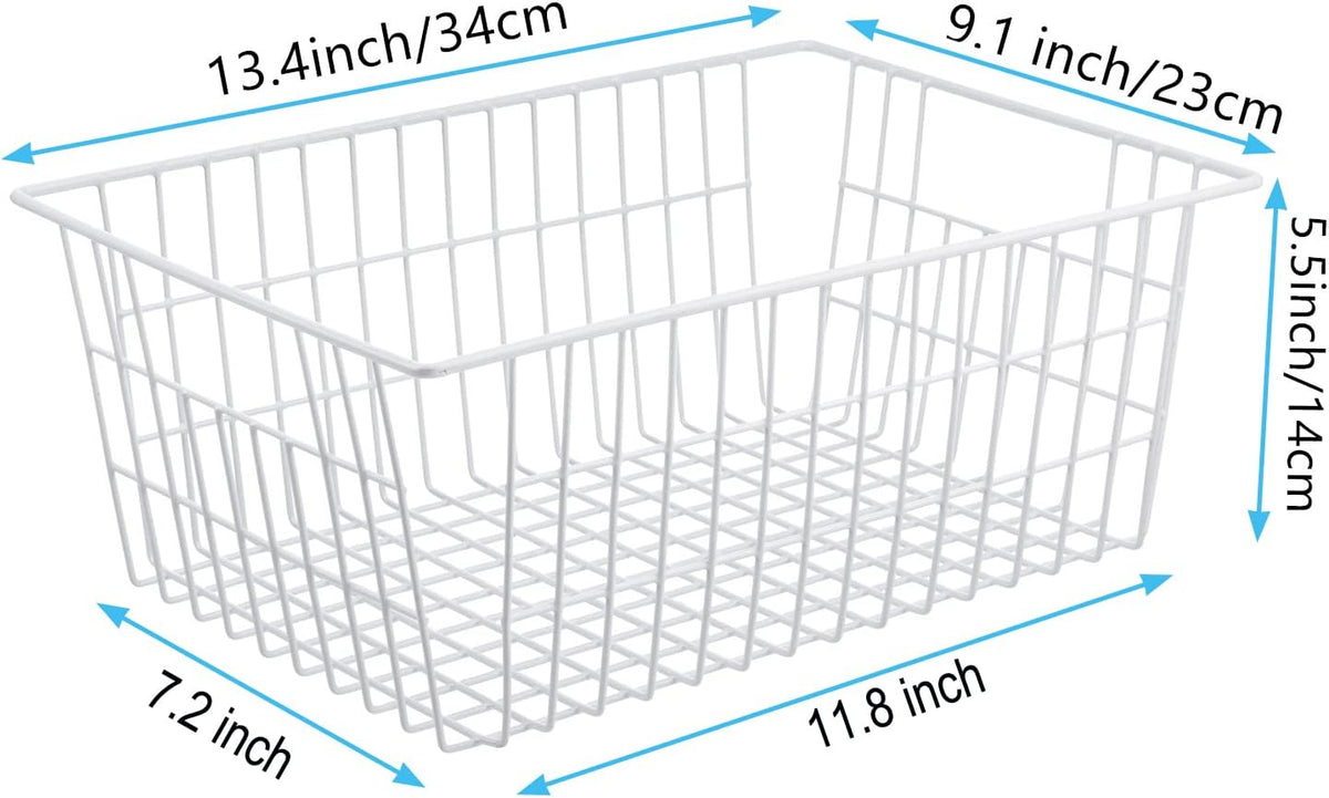 iPEGTOP Wire Storage Freezer Baskets, Set of 2 Large 15.4" Household Metal Organizer Storage Bins Basket for Kitchen Cabinets, Refrigerators, White