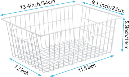 iPEGTOP Wire Storage Freezer Baskets, Set of 2 Large 15.4" Household Metal Organizer Storage Bins Basket for Kitchen Cabinets, Refrigerators, White
