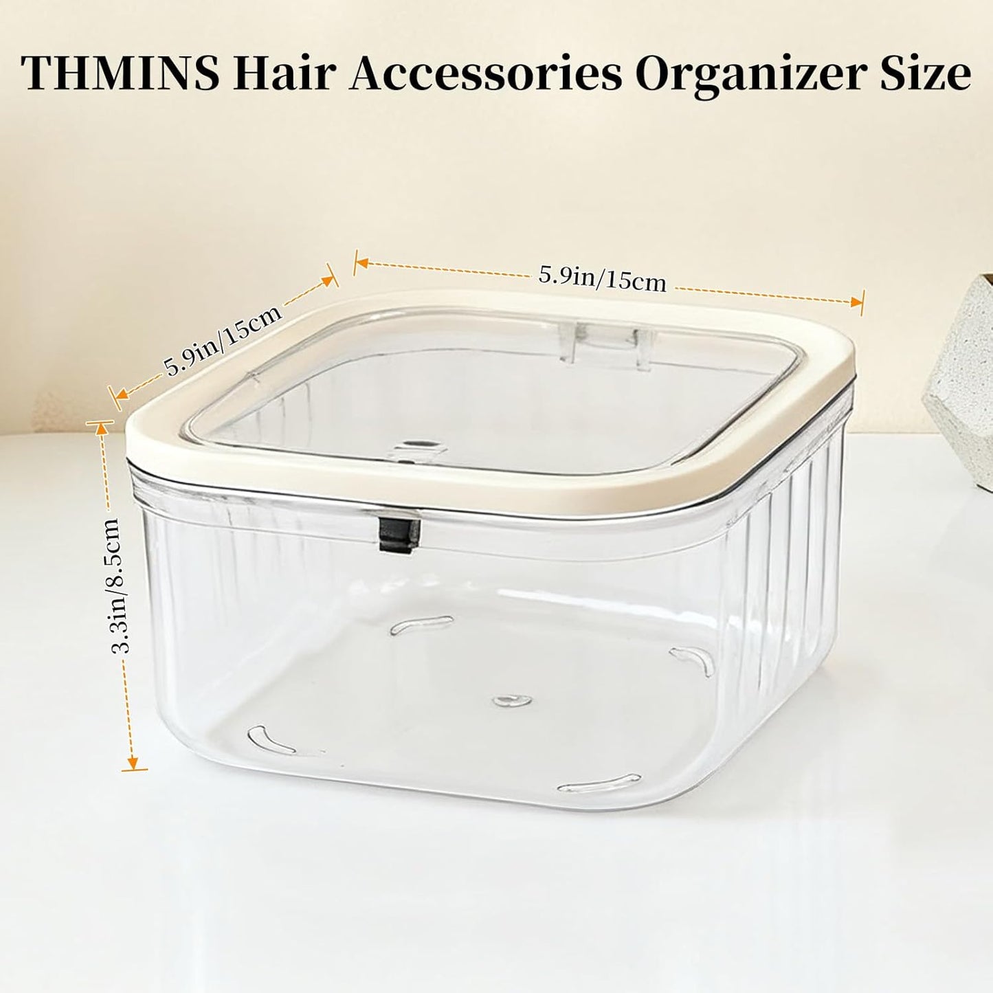 THMINS Hair Accessories Organizer for Girls,Small Plastic Storage Box with Lid for Kids Hair Clips,Ties,Bows&Jewelry,Stackable Dust-Proof Flip Top Container,Desktop Organizer(Clear)