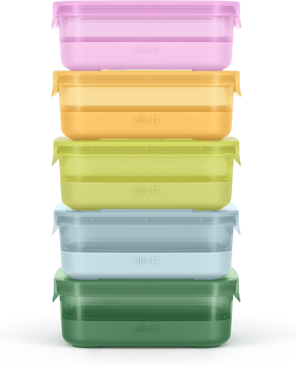 Ello Plastic Meal Prep Set BPA Free Plastic Food Storage Container with Silicone Boot and Airtight Lids, Dishwasher, Microwave, and Freezer Safe.