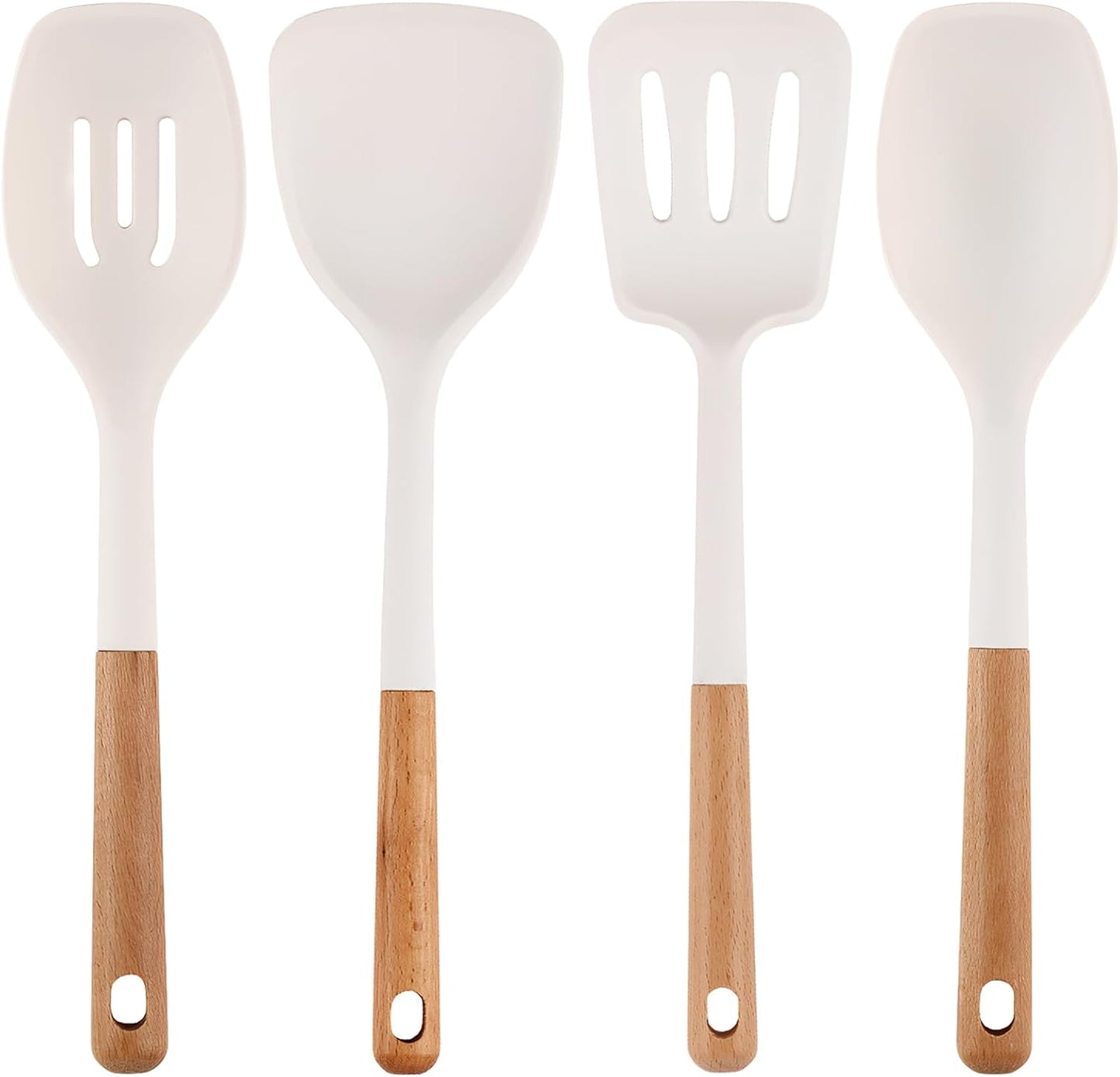 Kitchen Cooking Utensils Set, 6Pcs Silicone Kitchen Utensils Set Spatula Spoon Soup Ladle Turner, Heat Resistant Wooden Handle Silicone Cooking Gadgets for Nonstick Cookware & Baking BPA FREE