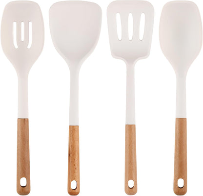 Kitchen Cooking Utensils Set, 6Pcs Silicone Kitchen Utensils Set Spatula Spoon Soup Ladle Turner, Heat Resistant Wooden Handle Silicone Cooking Gadgets for Nonstick Cookware & Baking BPA FREE