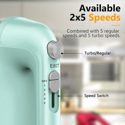 Hand Mixer Electric, 450W Kitchen Mixers with Scale Cup Storage Case, Turbo Boost/Self-Control Speed + 5 Speed + Eject Button + 5 Stainless Steel Accessories, For Easy Whipping Dough, Cream, Black