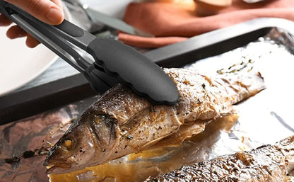 Serving Tongs Kitchen Tongs - Heat Resistant, Premium Stainless Steel Locking Cooking Tongs with Silicone Tips, Non-Slip Food Tongs for Cooking, Heavy Duty, Non-Stick (7 Inch)