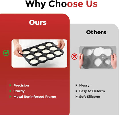 Silicone Muffin Pan for Baking: 12 Cup Muffin Pan with Metal Reinforced Frame, Regular Size Cupcake Egg Bites Molds for Baking, BPA Free Silicone Muffin Tray, Dishwasher Safe (1 Pack, Red)