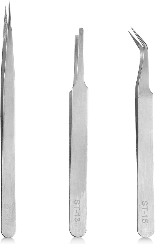 Precision Tweezers Set,Upgraded Stainless Steel of Craft Tweezers - Extra Fine,Angled,Blunt Tips for Electronics,Hobby, Industrial,Laboratory Work,Jewelry-Making,Model,Cooking