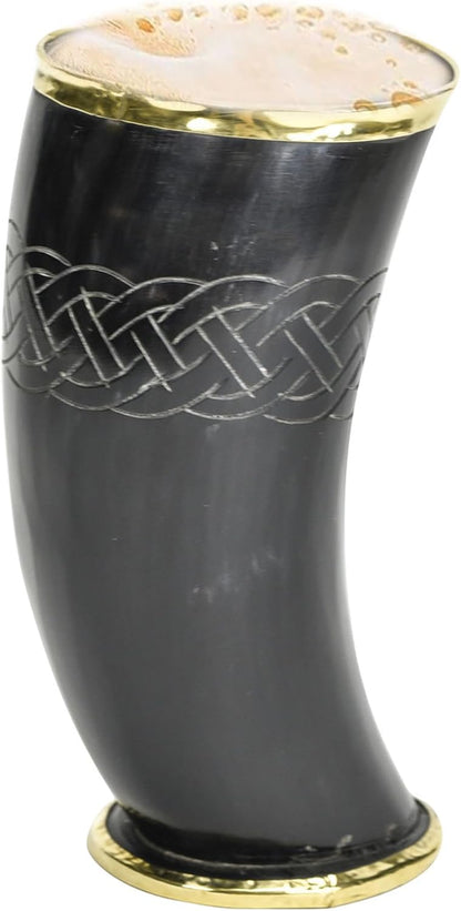 Armory Replicas™ 3-Piece Buffalo Drinking Horn Set – Handmade Natural Horn Cups with Earth Design, Viking Style Mead Ale Wine Cups for Feasts, Parties & Collectors