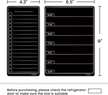 ALEZEL Magnetic Menu Board for Fridge, Weekly Calendar Blackboard Set for Refrigerator - Includes Weekly Black Dry Erase Board for Kitchen & 2 Grocery List, 3 Chalk Markers + Eraser