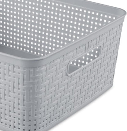 Sterilite 6-Pack Tall Basket, Woven Plastic Storage Baskets for Organization, Cement - Organizing Bin Containers with Handles for Bedroom, Bathroom, Dorm, and Closet