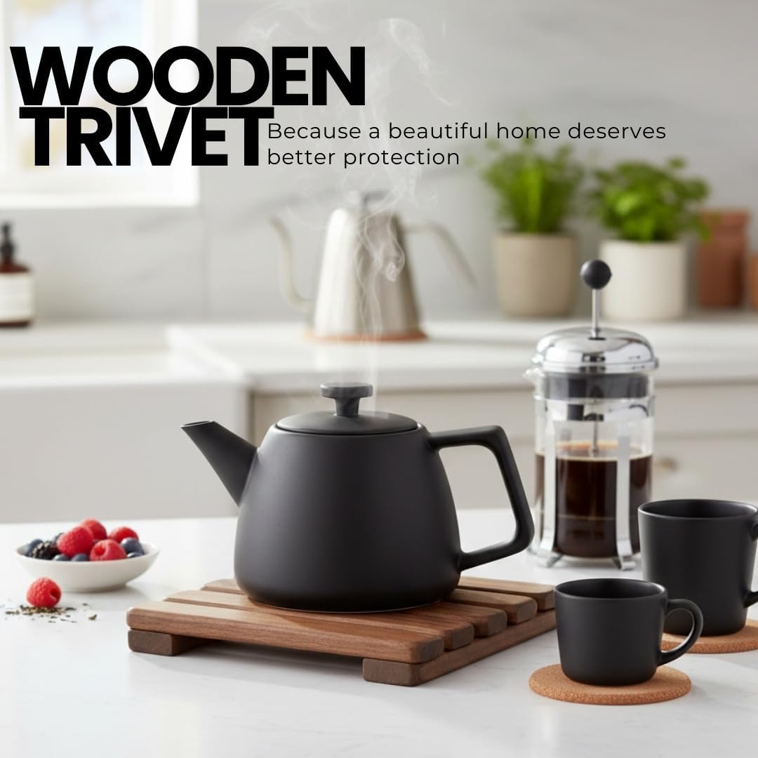 Wooden Trivet – Trivets for Hot Pots and Pans, Heat Resistant Solid Acacia Wood, Durable Kitchen & Table Protector, Premium Handmade – LO-MAS [5.9 × 5.9 in]