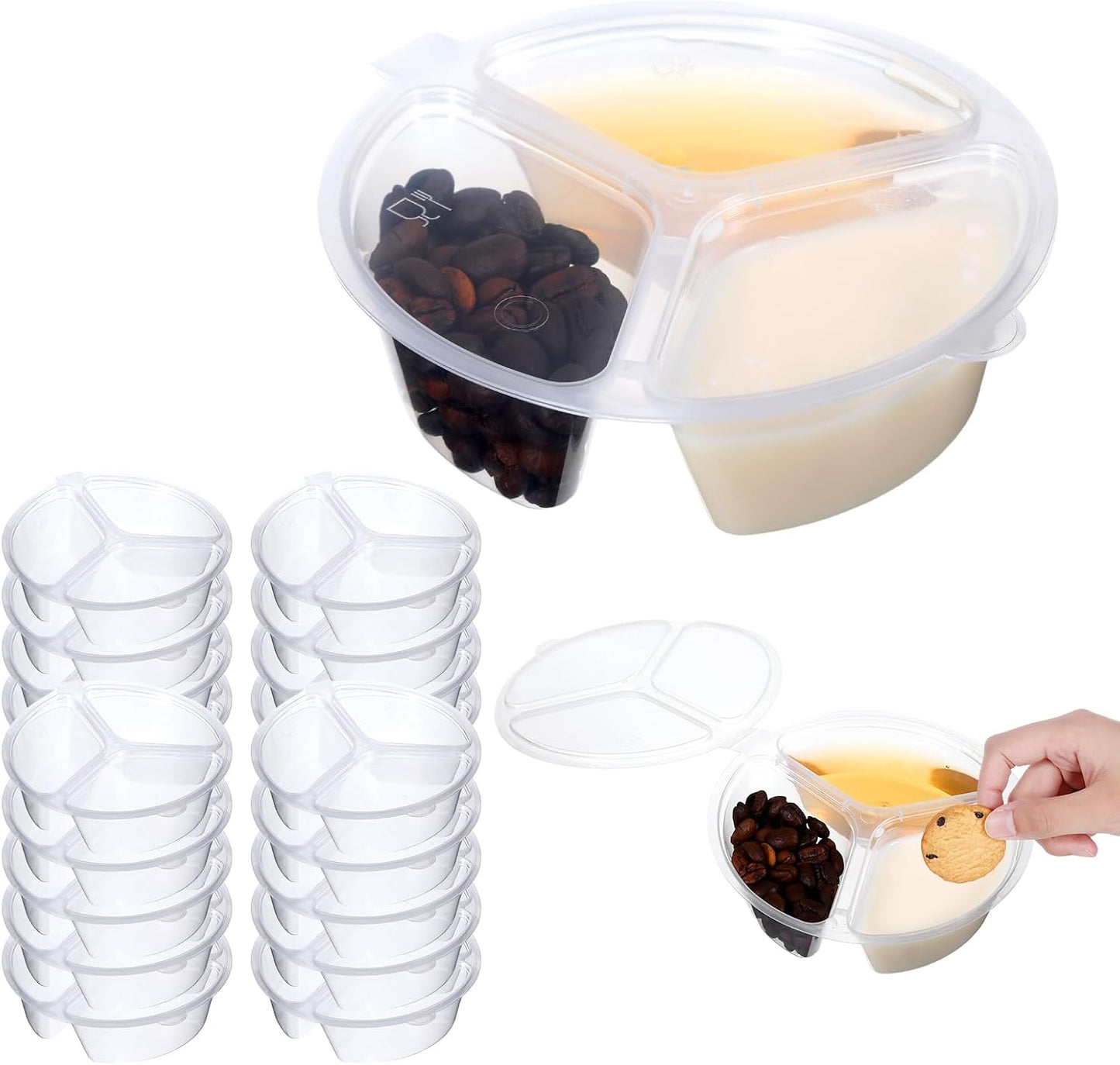 10 Pcs 3 Compartment Snack Container, Reusable Snack Containers With Lids, Transparently Portable Three-Compartment Dipping Sauce Box For Dips, Condiment, Fruits