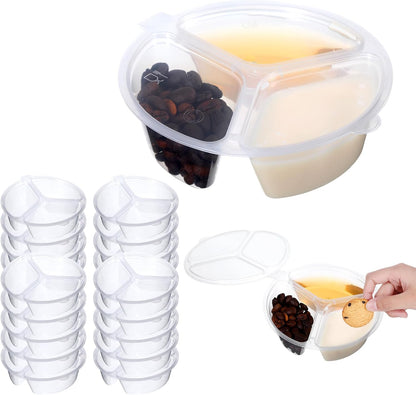 10 Pcs 3 Compartment Snack Container, Reusable Snack Containers With Lids, Transparently Portable Three-Compartment Dipping Sauce Box For Dips, Condiment, Fruits
