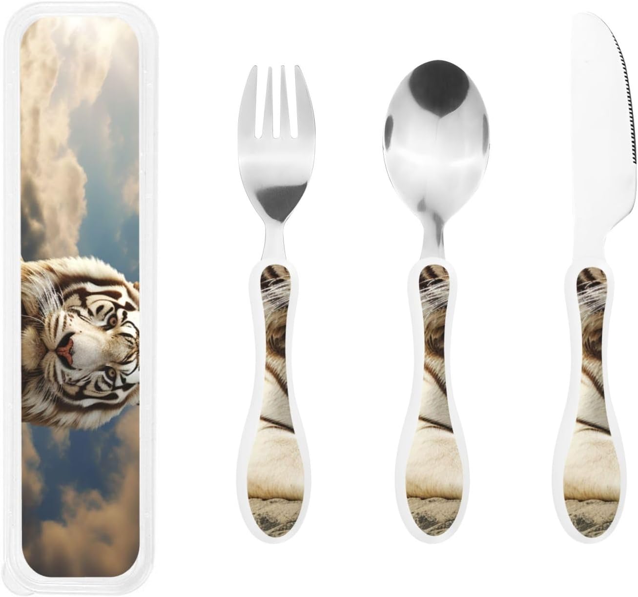 3-Piece Kids Silverware Set With Storage Case, Stainless Steel Reusable Children Safe Knife Spoon Fork Set Easter Bunny Eggs Spring Flower Rabbit Children Flatware Set For Kids Lunch Box