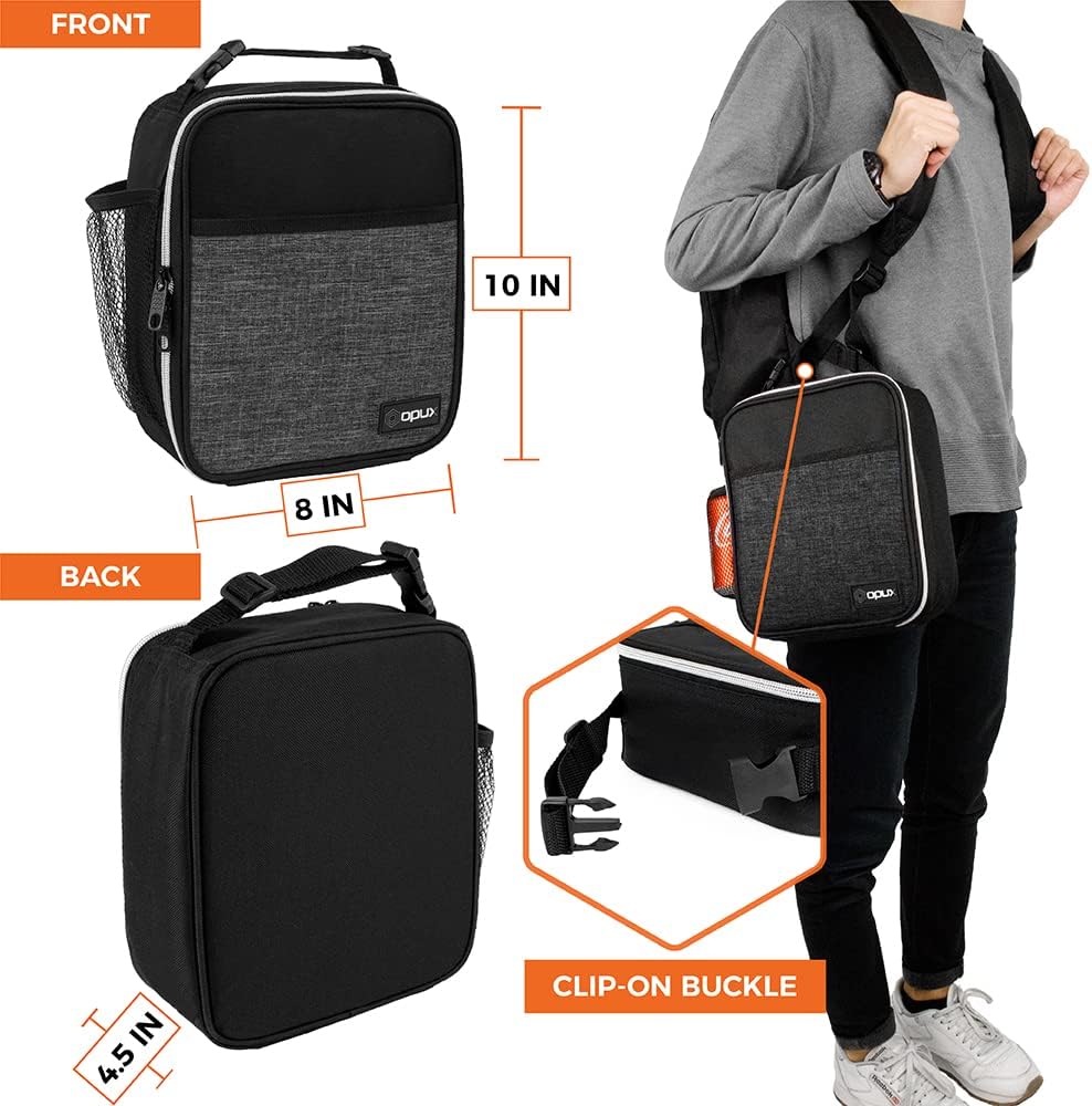 opux Premium Insulated Lunch Box, Soft School Lunch Bag for Kids Boys Girls, Leakproof Small Lunch Pail Men Women Work, Reusable Compact Cooler Tote Lunchbox for Office Adult, Black