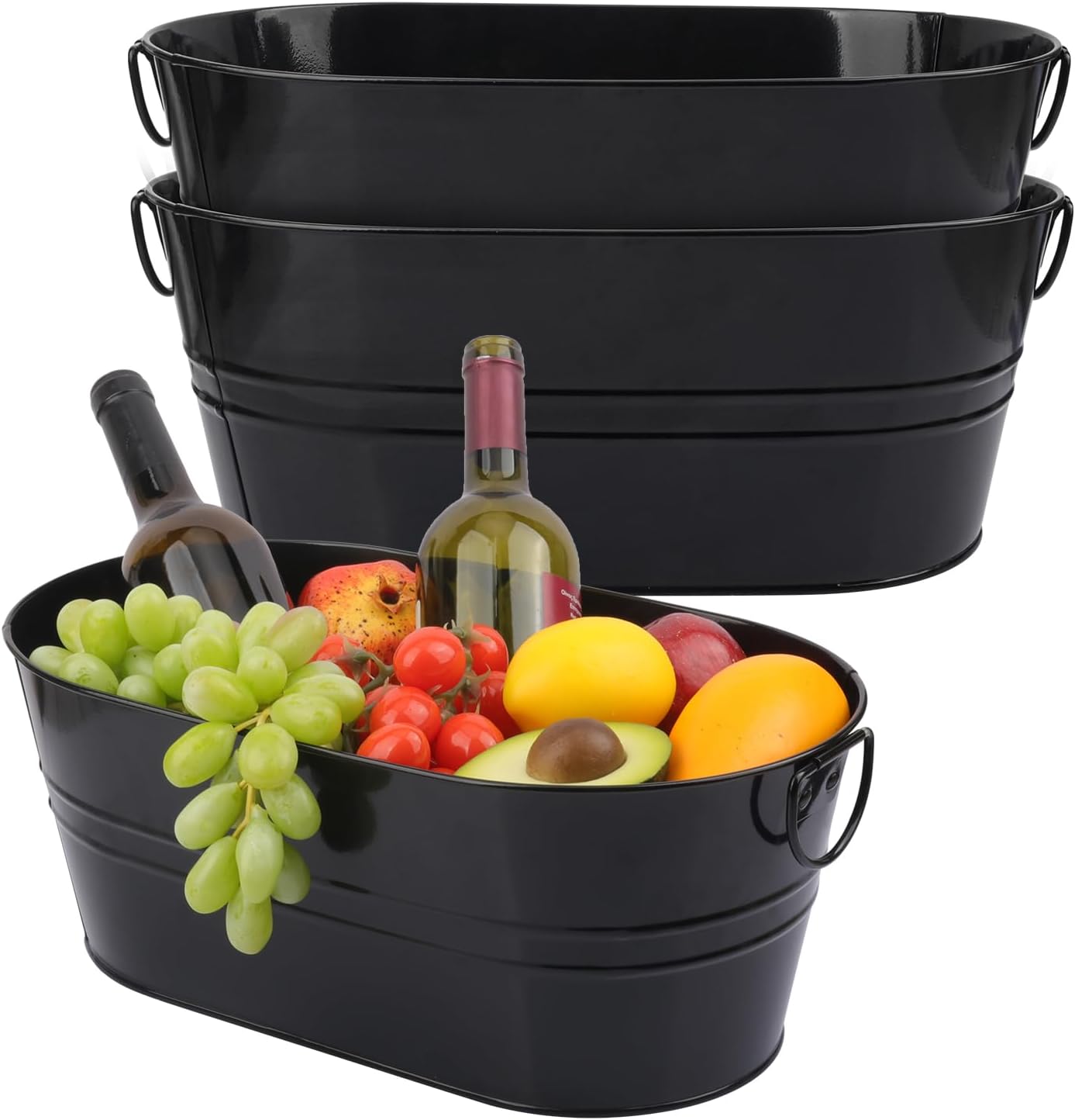 3 Pack 15.3" x 9" x 6" Yellow Metal Galvanized Tub with Handles, 3 Gallon Large Beverage Tubs for Parties, Beer, Wine, and Cocktails, Rust-Proof and Durable Ice Buckets