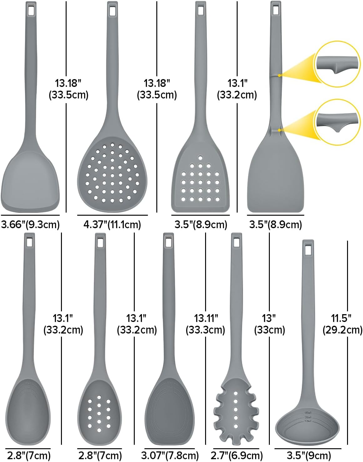 Silicone Cooking Utensils Set, 9 Pcs Heat Resistant Kitchen Utensils with Back Hooks, BPA Free Kitchen Tools with Spatulas, Spoons, Skimmer and Pasta Fork for Non Stick Cookware(KHAKI)