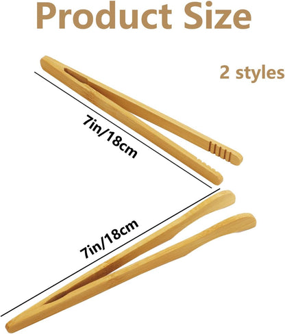 8Pcs Bamboo Toast Tongs, KUAOOAUK Wood Cooking Tongs, Reusable 7’’ Bamboo Kitchen Utensil, Toaster Tong for Fruits Bread Salad Pasta BBQ Cheese Bacon Fruits Tea Muffin