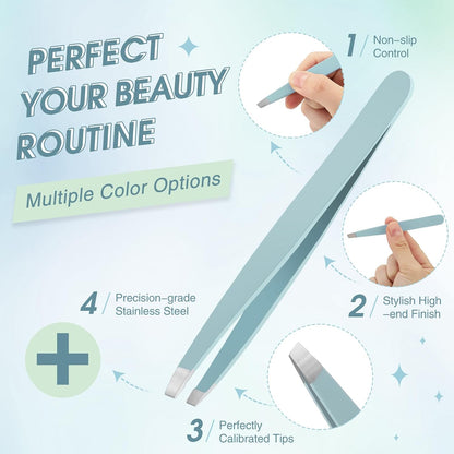 Mudder 12 Pcs Eyebrow Tweezers Set for Facial Hair Stainless Steel Slanted Tip Tweezers in Bulk for Men and Women(Silver)