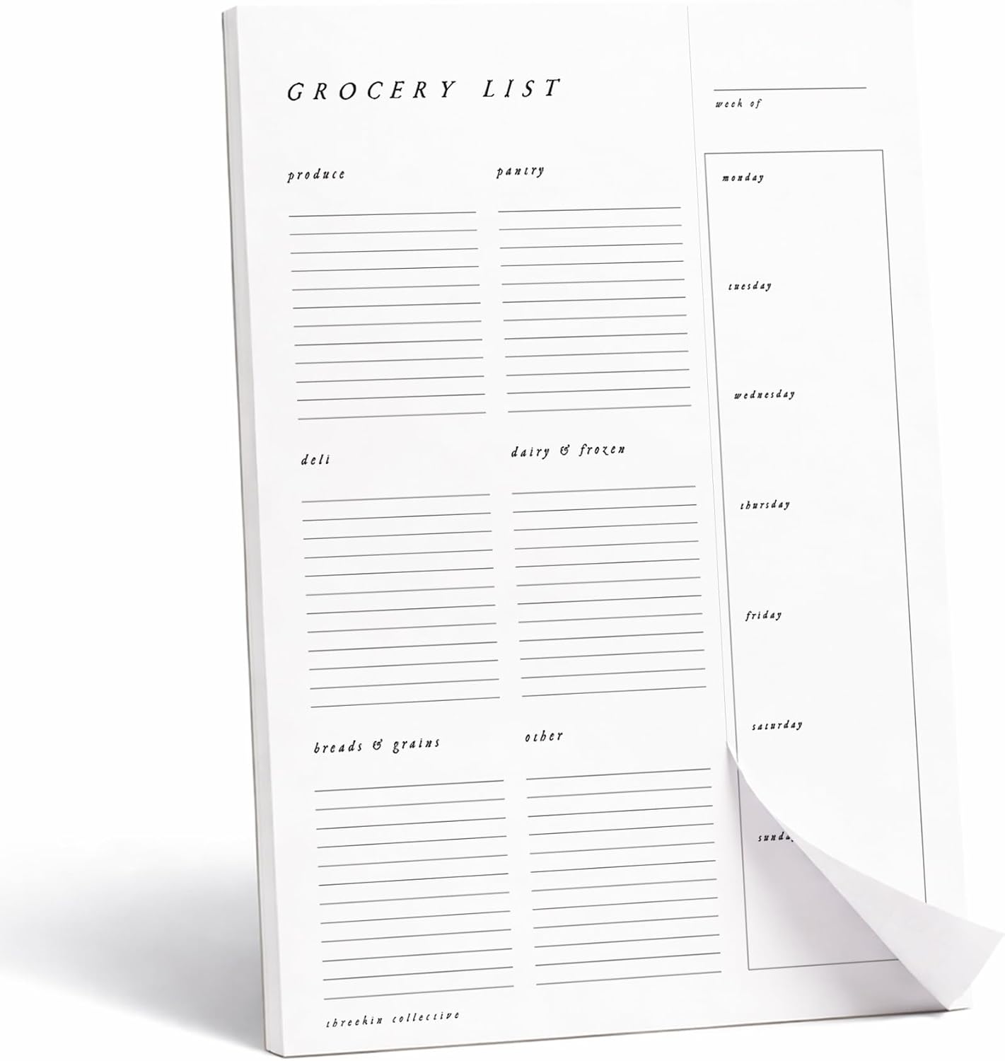 ThreeKin Collective Grocery List & Meal Planner Notepad, 6.5 x 9 Inch, 52 Tear-Off Sheets, Magnetic Back, Weekly Meal Planning & Organized Shopping List Pad